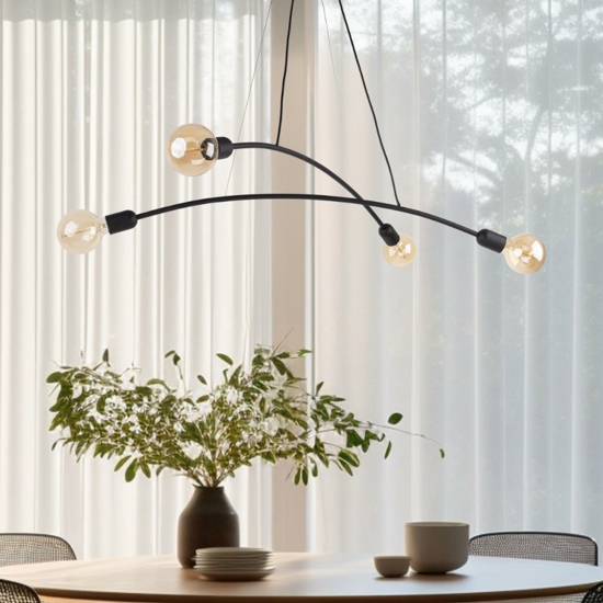 Lampadario per cucina moderna nero 4 luci tubi ad arco